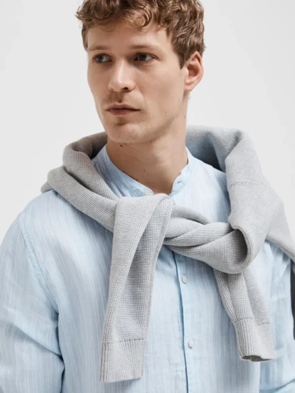 SELECTED 100% LINNE LÅNGÄRMAD SKJORTA Blue New