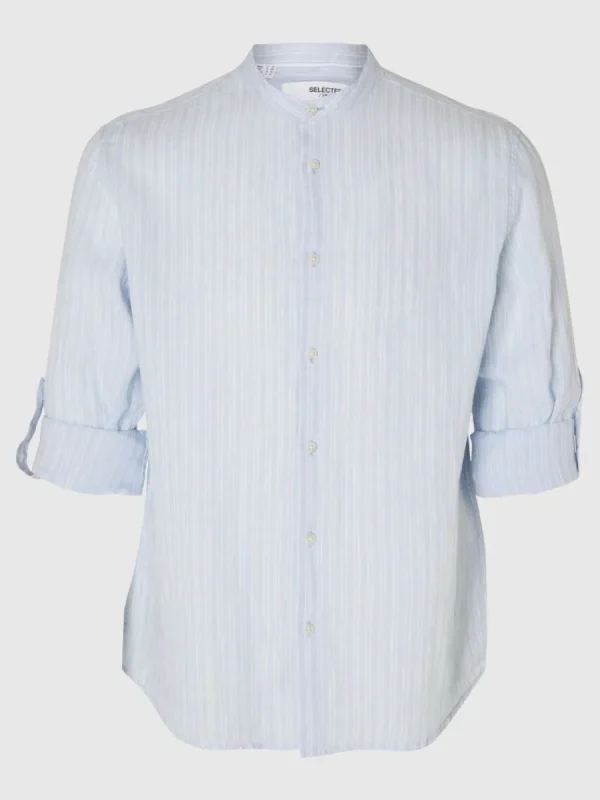 SELECTED 100% LINNE LÅNGÄRMAD SKJORTA Blue New