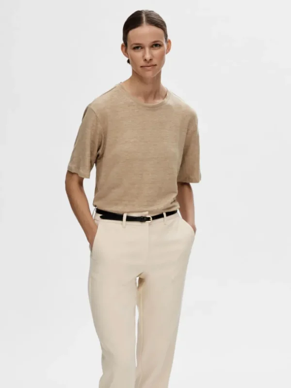 SELECTED LINNESYDDA T-SHIRT Beige Cheap