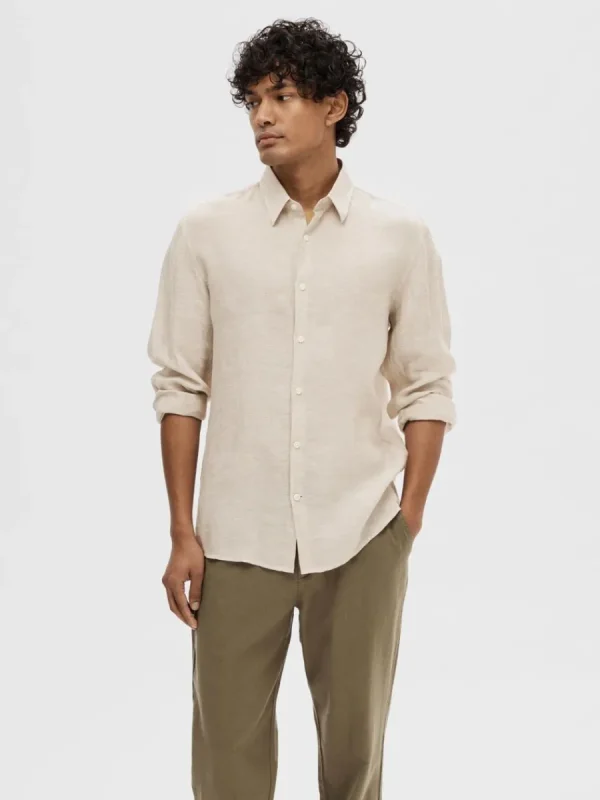 SELECTED 100% LINNETYG SKJORTA Beige Flash Sale