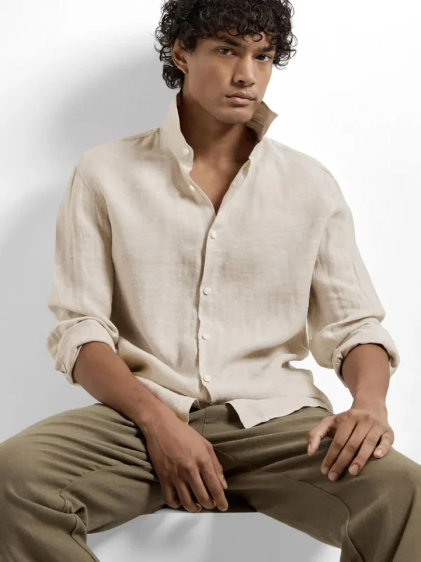 SELECTED 100% LINNETYG SKJORTA Beige Flash Sale