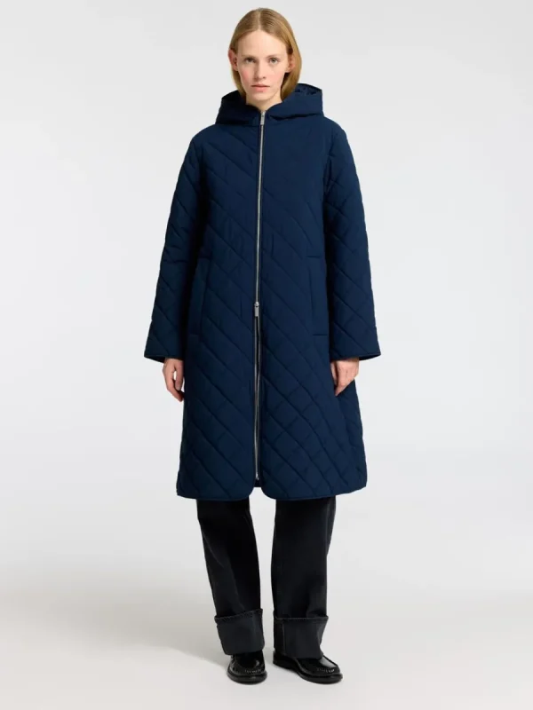 SELECTED LÅNG QUILTAD JACKA Blue Outlet