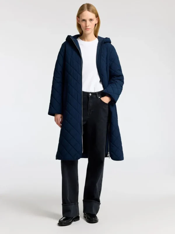 SELECTED LÅNG QUILTAD JACKA Blue Outlet
