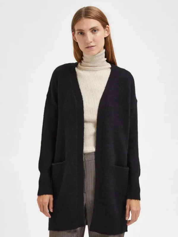 SELECTED LÅNG STICKAD KOFTA Black Online