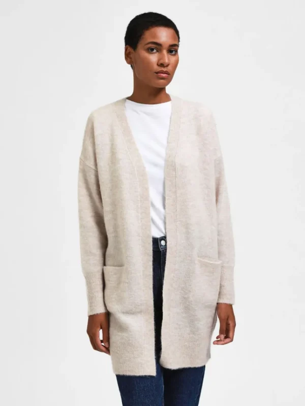 SELECTED LÅNG STICKAD KOFTA Beige Shop