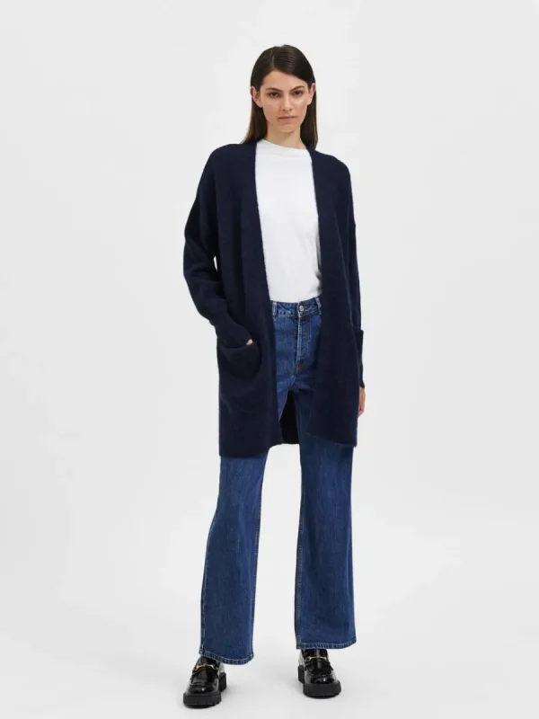 SELECTED LÅNG STICKAD KOFTA Blue Cheap
