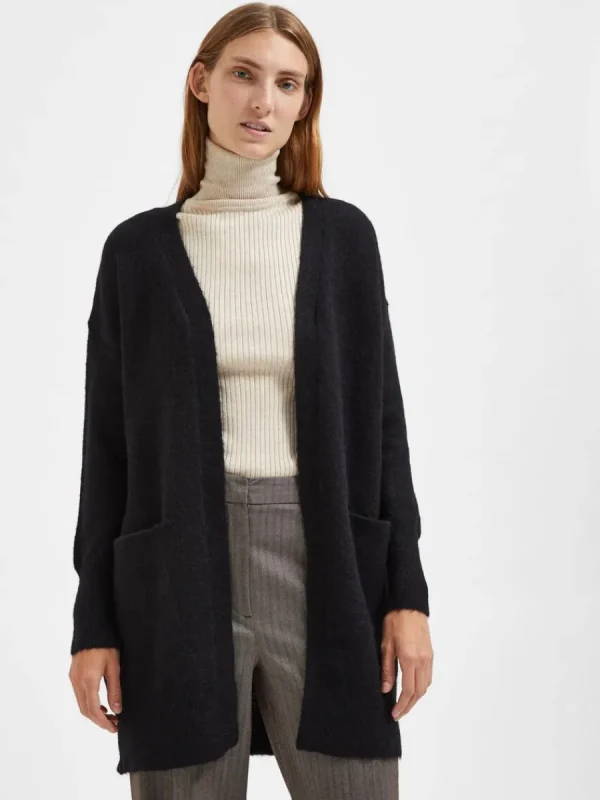 SELECTED LÅNG STICKAD KOFTA Black Online