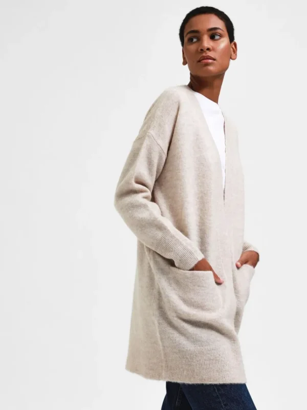 SELECTED LÅNG STICKAD KOFTA Beige Shop