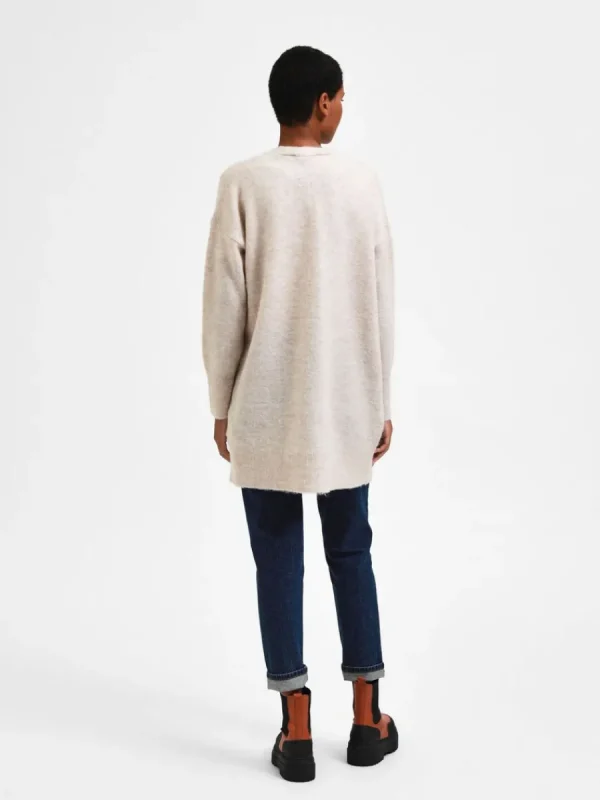 SELECTED LÅNG STICKAD KOFTA Beige Shop