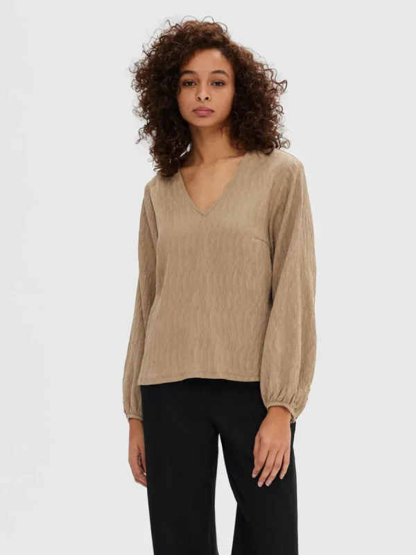 SELECTED LÅNGA ÄRMAR BLUS Brown Best Sale