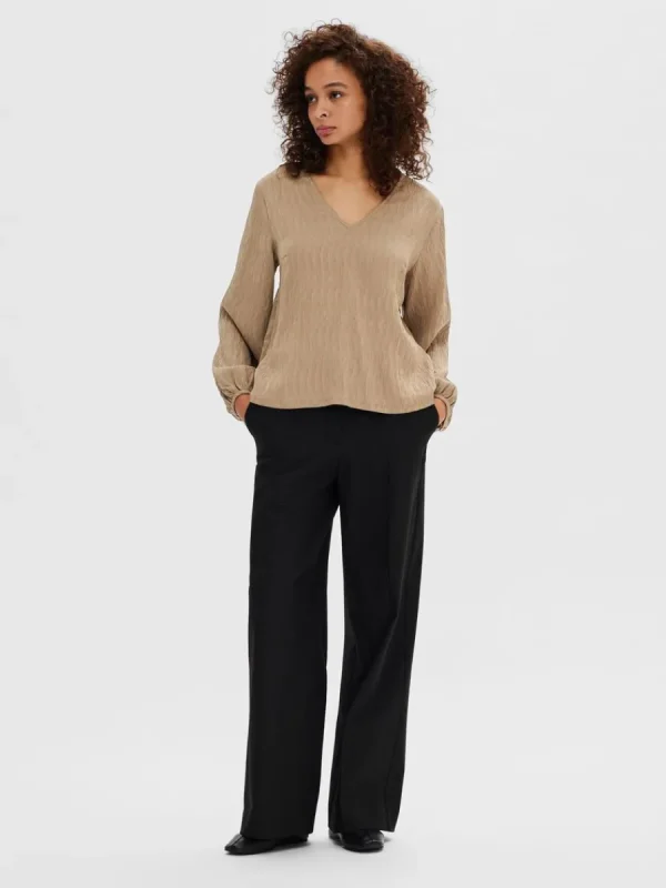 SELECTED LÅNGA ÄRMAR BLUS Brown Best Sale