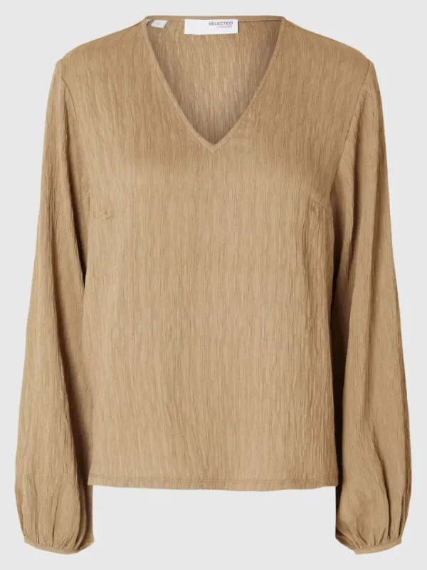 SELECTED LÅNGA ÄRMAR BLUS Brown Best Sale