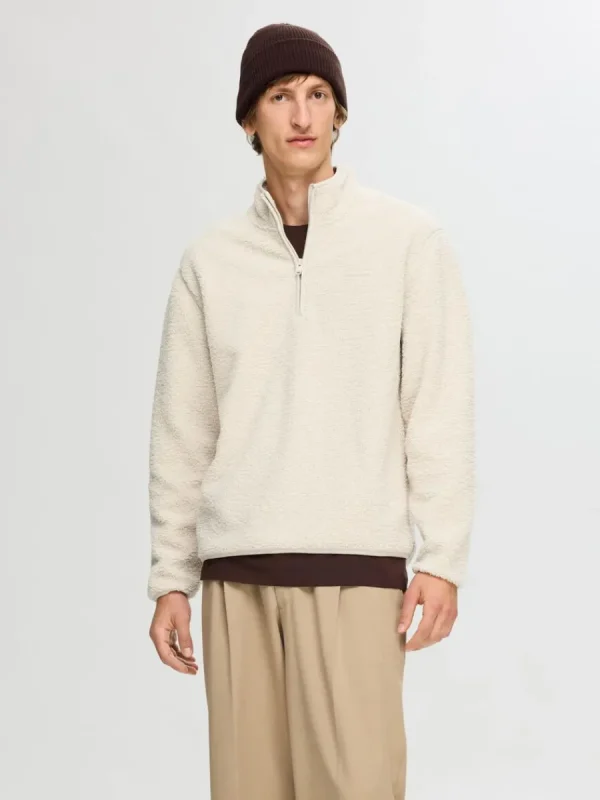 SELECTED LÅNGA ÄRMAR FLEECE MED HALVLÅNGT BLIXTLÅS Beige New