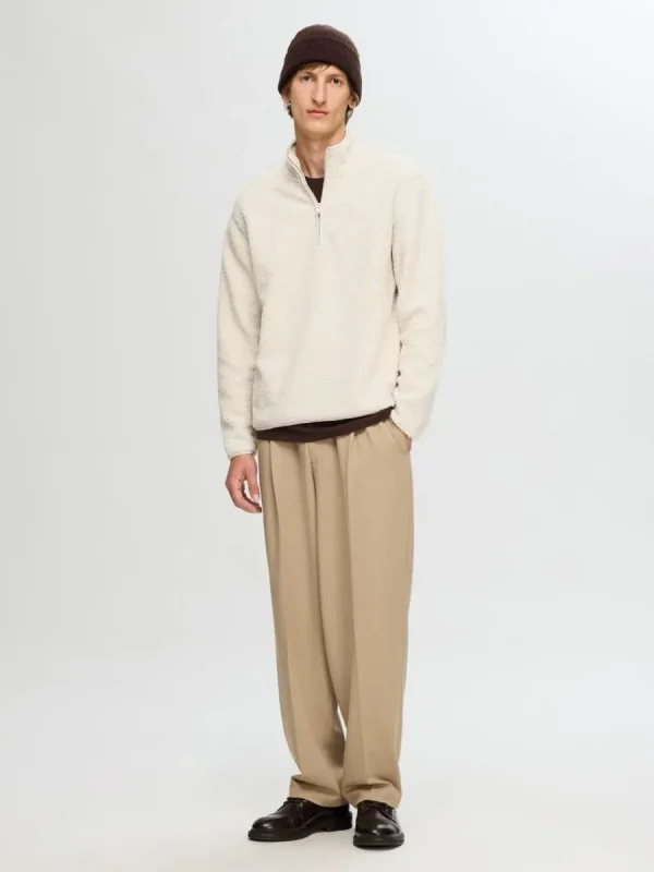 SELECTED LÅNGA ÄRMAR FLEECE MED HALVLÅNGT BLIXTLÅS Beige New