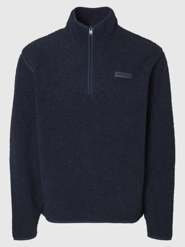 SELECTED LÅNGA ÄRMAR FLEECE MED HALVLÅNGT BLIXTLÅS Blue Sale