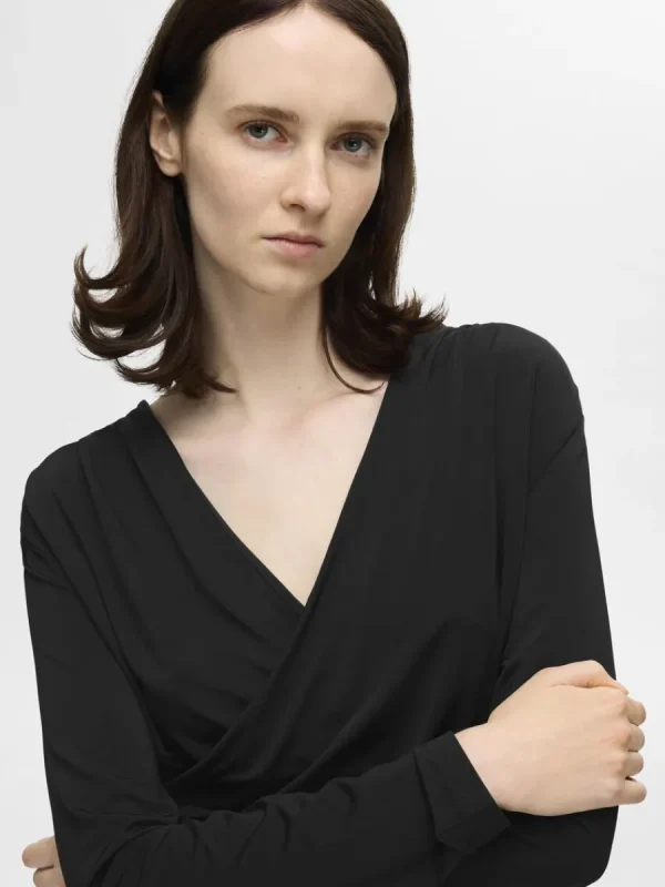 SELECTED LÅNGA ÄRMAR OMLOTTOPP Black Cheap