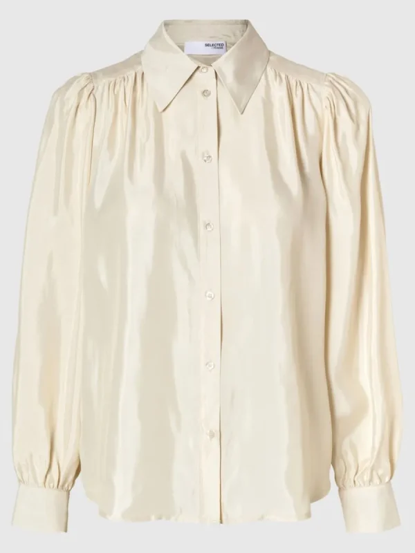 SELECTED LÅNGA ÄRMAR SATINSKJORTA Beige Store