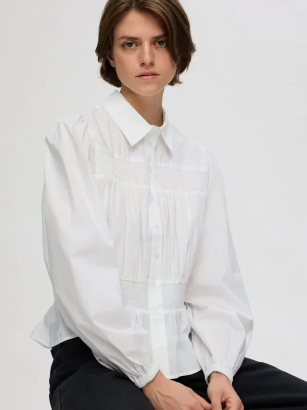 SELECTED LÅNGA ÄRMAR SMOCKTOPP White New
