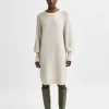 SELECTED LÅNGA ÄRMAR STICKAD KLÄNNING Beige Best Sale