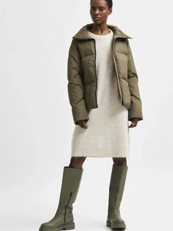 SELECTED LÅNGA ÄRMAR STICKAD KLÄNNING Beige Best Sale