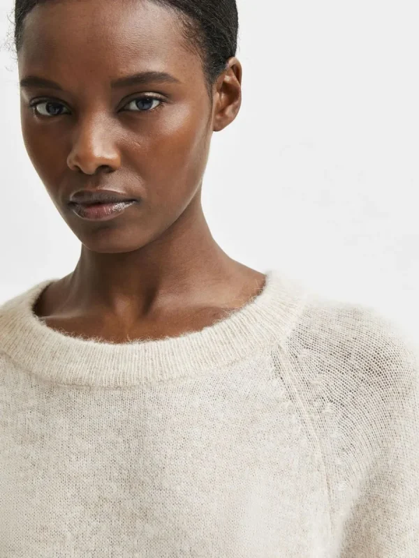 SELECTED LÅNGA ÄRMAR STICKAD KLÄNNING Beige Best Sale