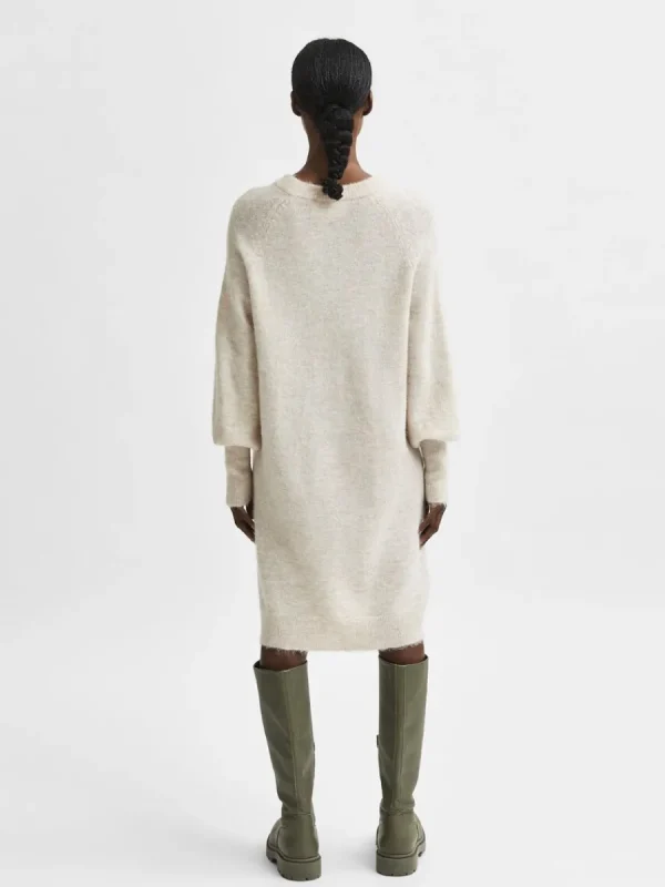 SELECTED LÅNGA ÄRMAR STICKAD KLÄNNING Beige Best Sale