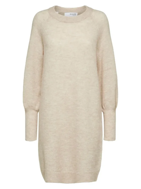 SELECTED LÅNGA ÄRMAR STICKAD KLÄNNING Beige Best Sale