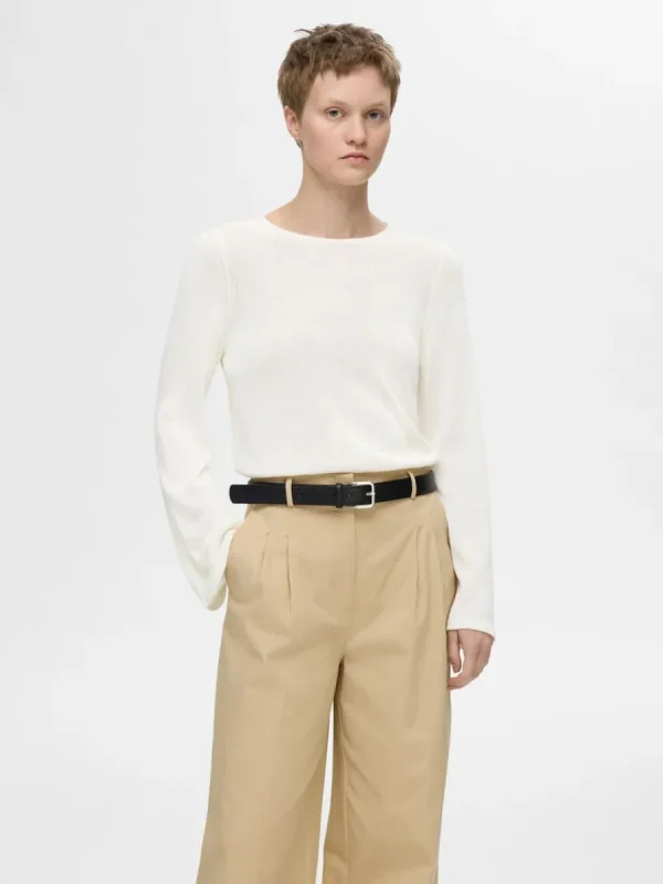 SELECTED LÅNGA ÄRMAR STICKAD TOPP Beige Clearance