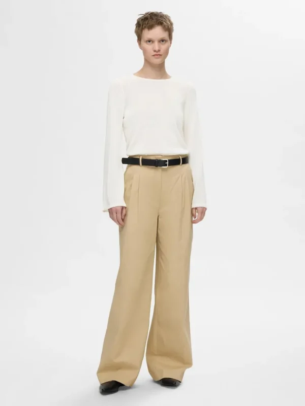 SELECTED LÅNGA ÄRMAR STICKAD TOPP Beige Clearance