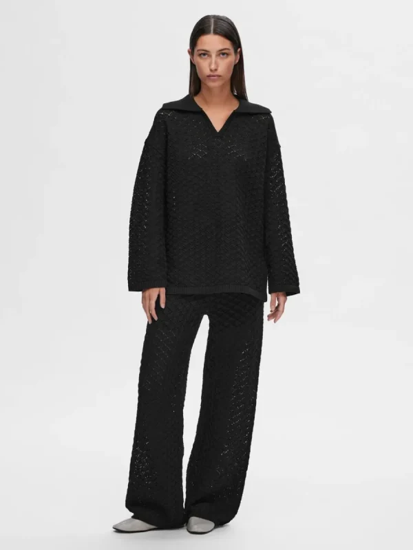 SELECTED LÅNGA ÄRMAR STICKAD TOPP Black Store
