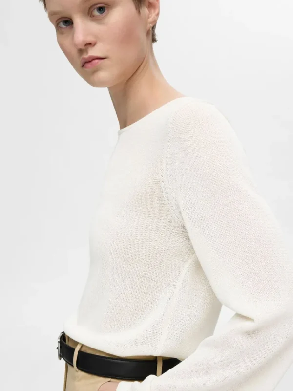 SELECTED LÅNGA ÄRMAR STICKAD TOPP Beige Clearance