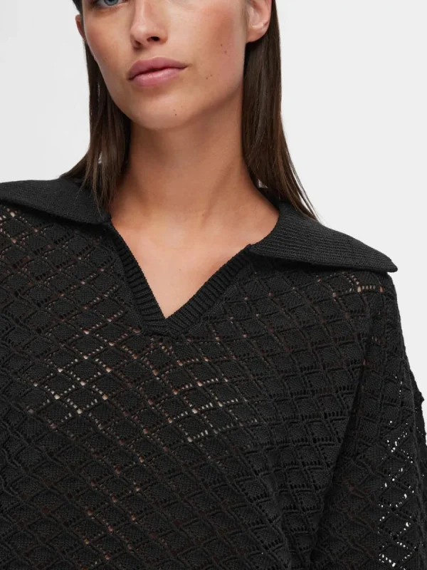 SELECTED LÅNGA ÄRMAR STICKAD TOPP Black Store