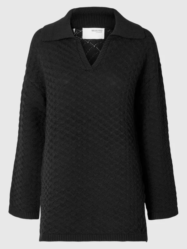 SELECTED LÅNGA ÄRMAR STICKAD TOPP Black Store