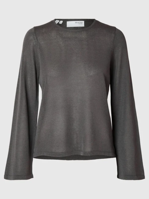SELECTED LÅNGA ÄRMAR STICKAD TOPP Grey Clearance
