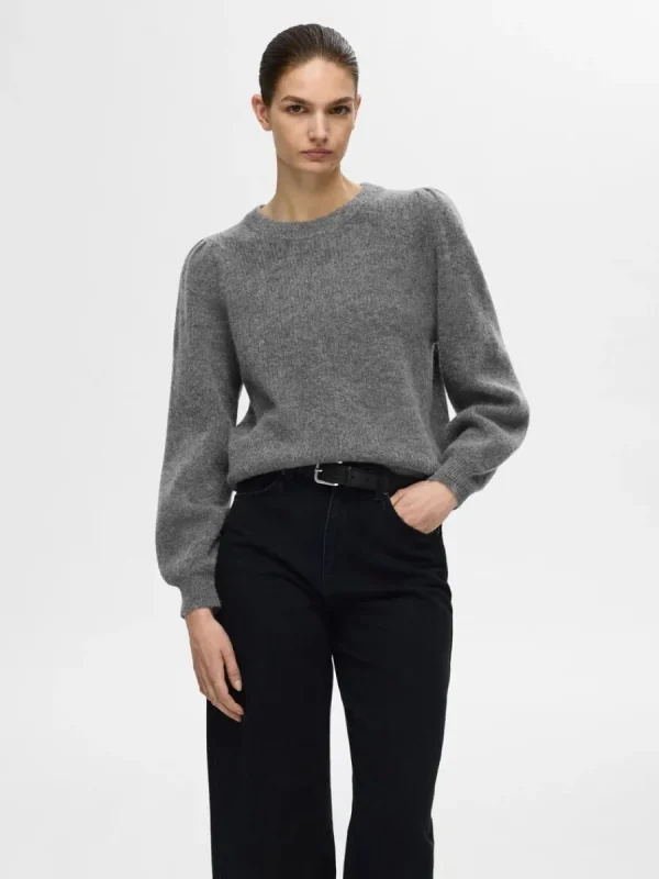 SELECTED LÅNGA ÄRMAR STICKAD TRÖJA Grey Cheap