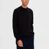 SELECTED LÅNGA ÄRMAR STICKAD TRÖJA Black Outlet