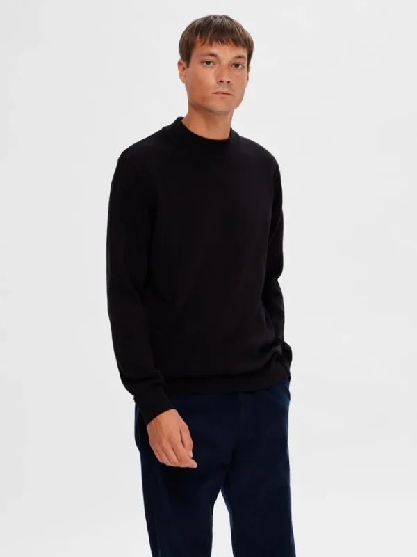 SELECTED LÅNGA ÄRMAR STICKAD TRÖJA Black Outlet