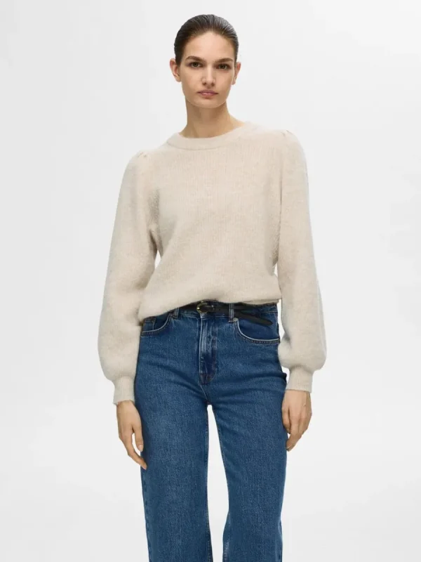 SELECTED LÅNGA ÄRMAR STICKAD TRÖJA Beige Shop