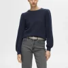 SELECTED LÅNGA ÄRMAR STICKAD TRÖJA Blue Cheap