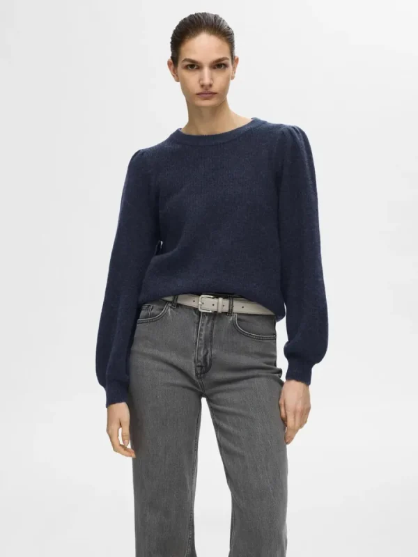 SELECTED LÅNGA ÄRMAR STICKAD TRÖJA Blue Cheap