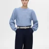 SELECTED LÅNGA ÄRMAR STICKAD TRÖJA Blue Best