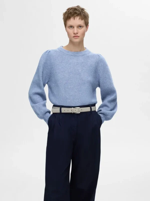 SELECTED LÅNGA ÄRMAR STICKAD TRÖJA Blue Best