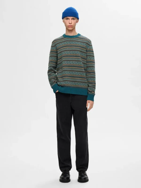 SELECTED LÅNGA ÄRMAR STICKAD TRÖJA Blue Flash Sale