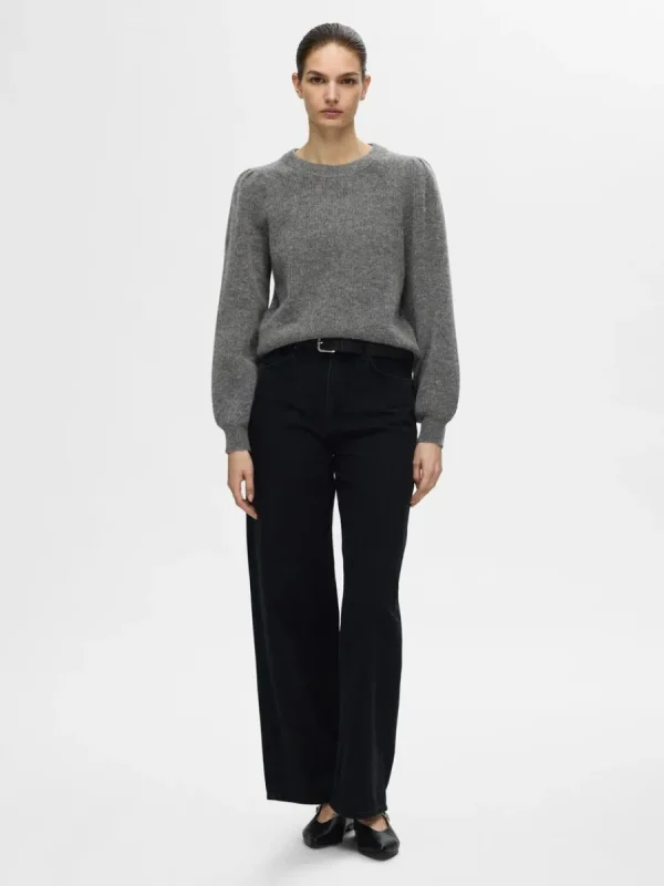 SELECTED LÅNGA ÄRMAR STICKAD TRÖJA Grey Cheap