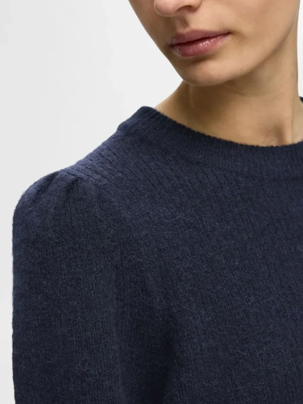 SELECTED LÅNGA ÄRMAR STICKAD TRÖJA Blue Cheap