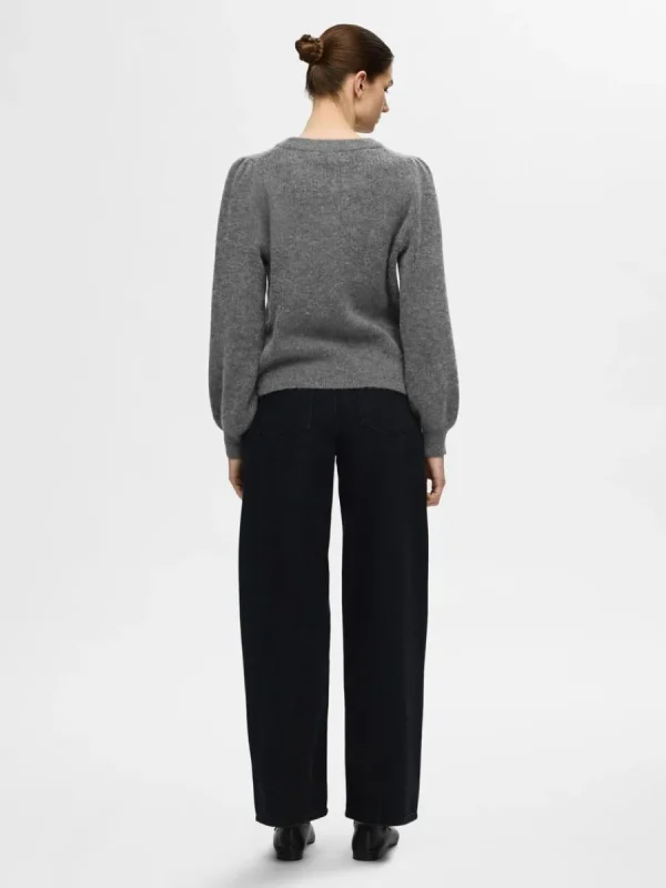 SELECTED LÅNGA ÄRMAR STICKAD TRÖJA Grey Cheap