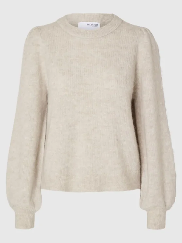 SELECTED LÅNGA ÄRMAR STICKAD TRÖJA Beige Shop