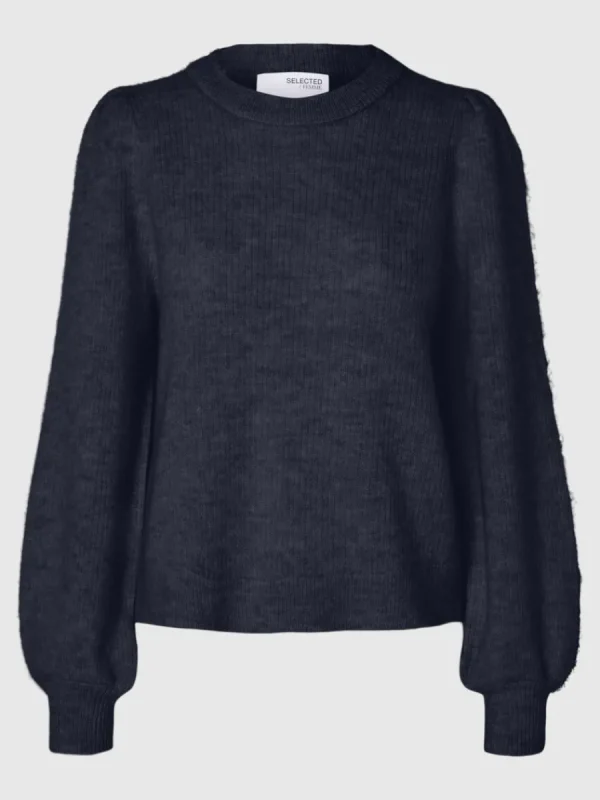 SELECTED LÅNGA ÄRMAR STICKAD TRÖJA Blue Cheap
