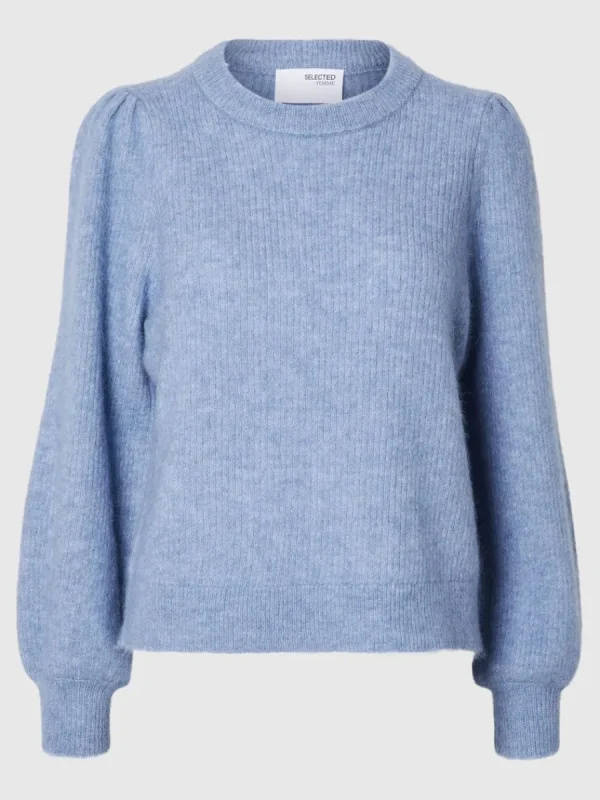 SELECTED LÅNGA ÄRMAR STICKAD TRÖJA Blue Best