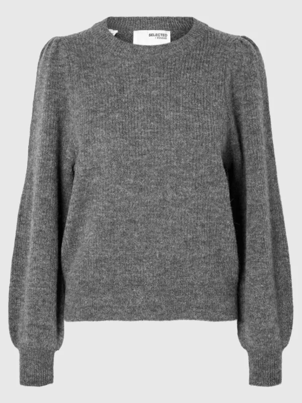 SELECTED LÅNGA ÄRMAR STICKAD TRÖJA Grey Cheap